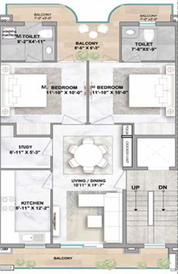 Smart World Orchard — 2.5 BHK floor plan