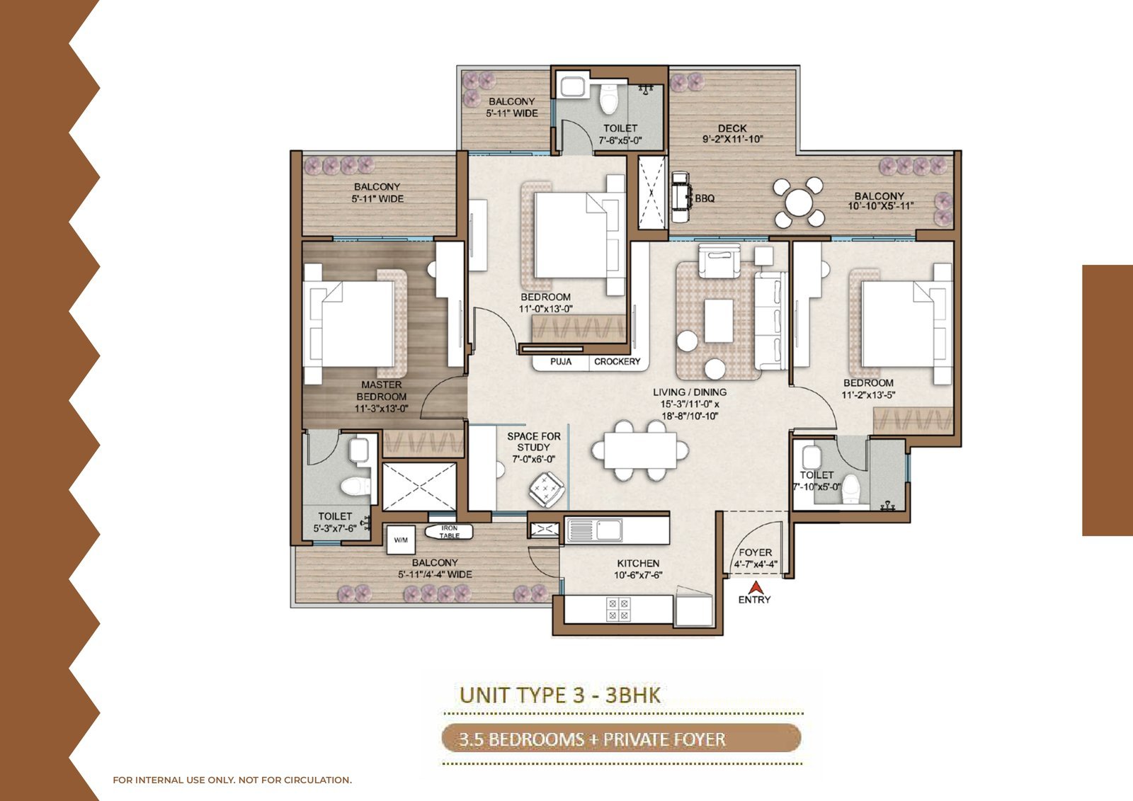 Smart World One DXP — 3 BHK — Unit Type 3 floor plan