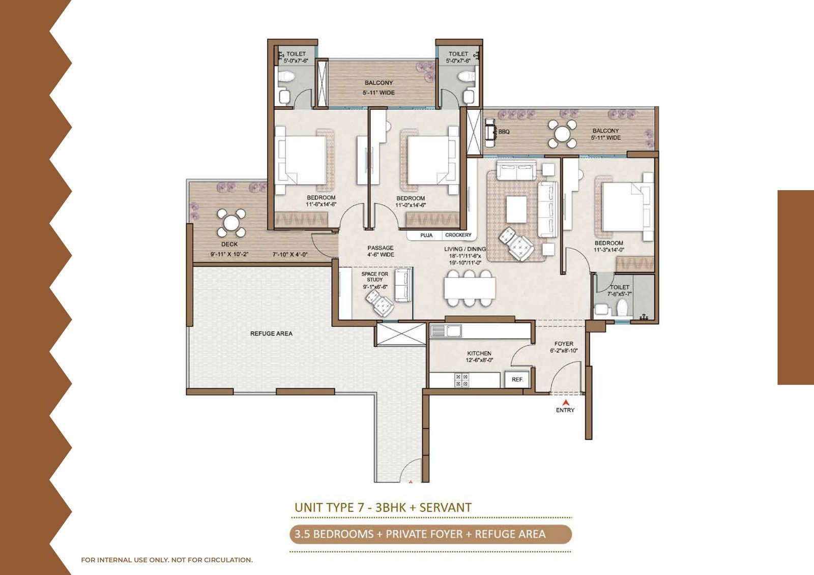 Smart World One DXP — 3 BHK + Servant — Type 7 floor plan
