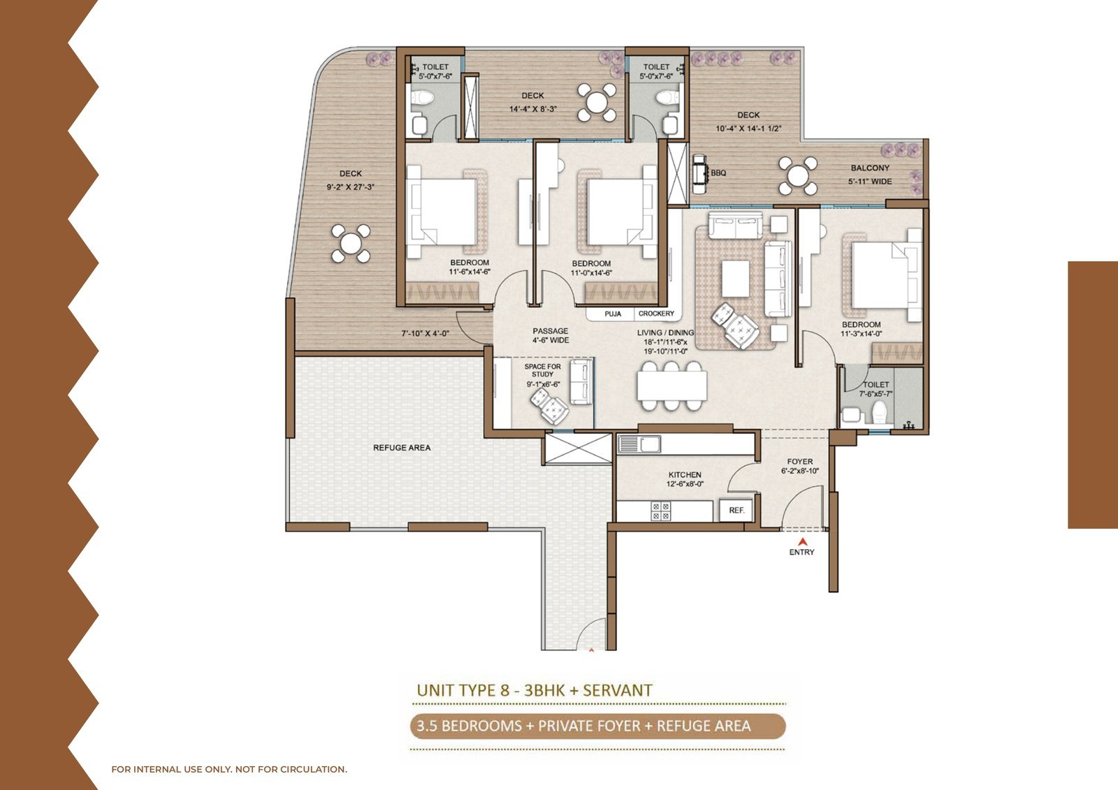 Smart World One DXP — 3 BHK + Servant — Type 8 floor plan