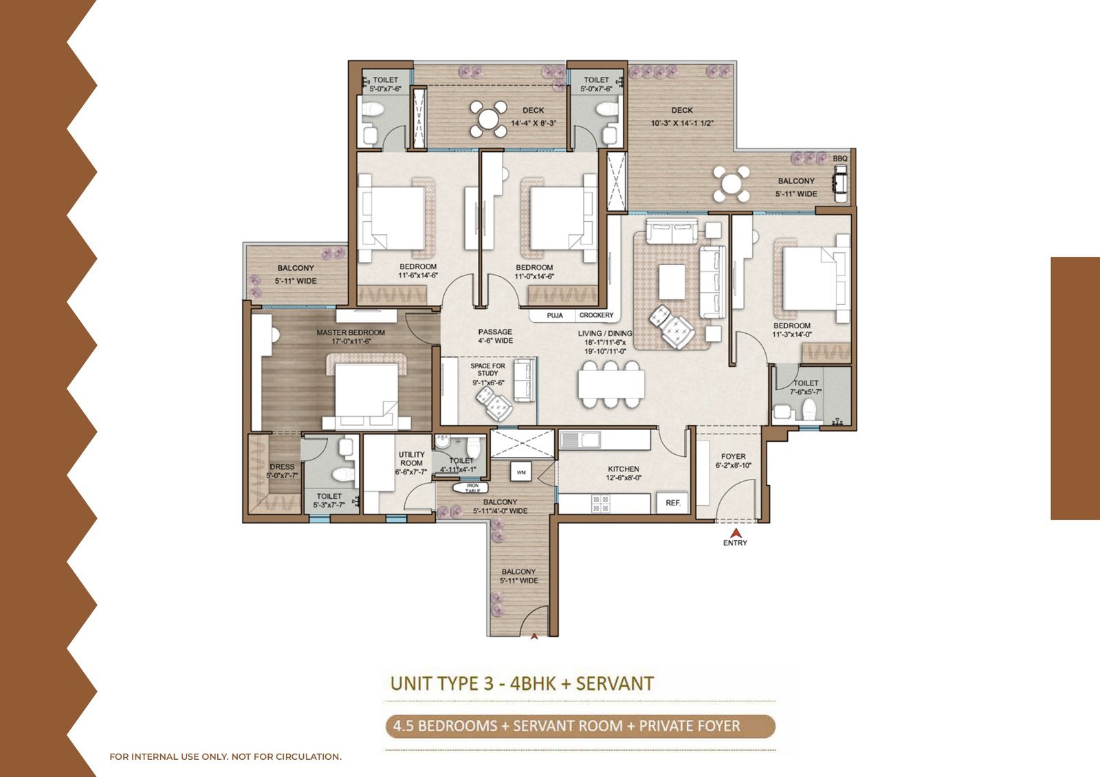 Smart World One DXP — 4 BHK + Servant — Type 3 floor plan