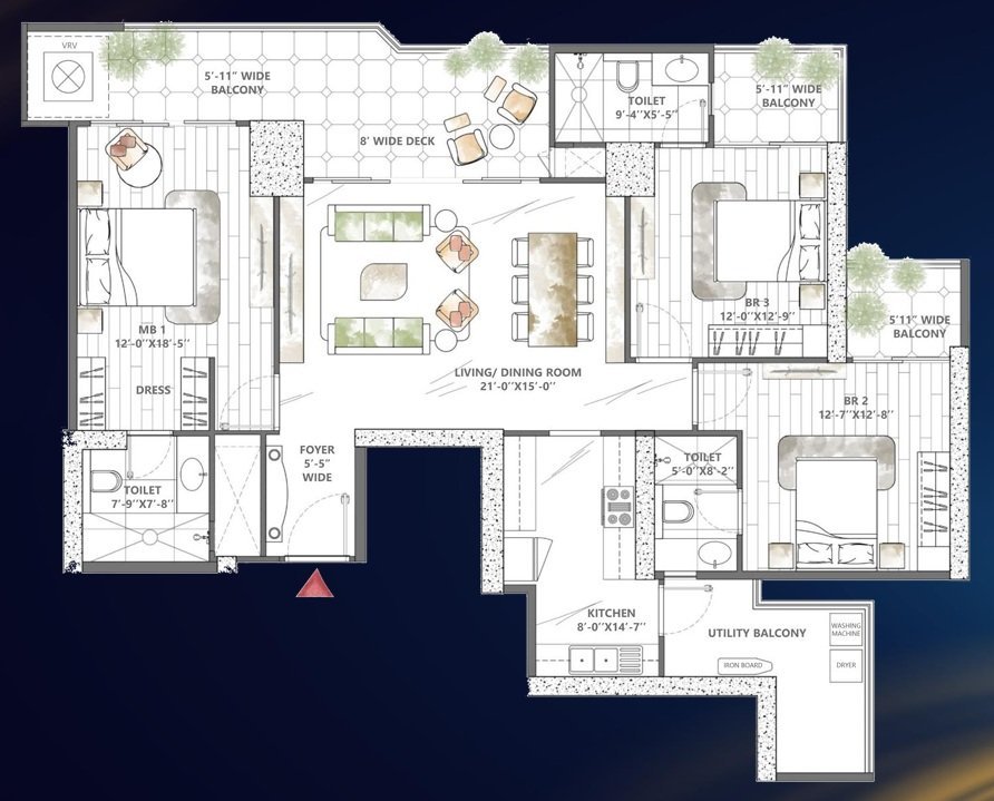 Smart World Sky Arc — 3 BHK floor plan