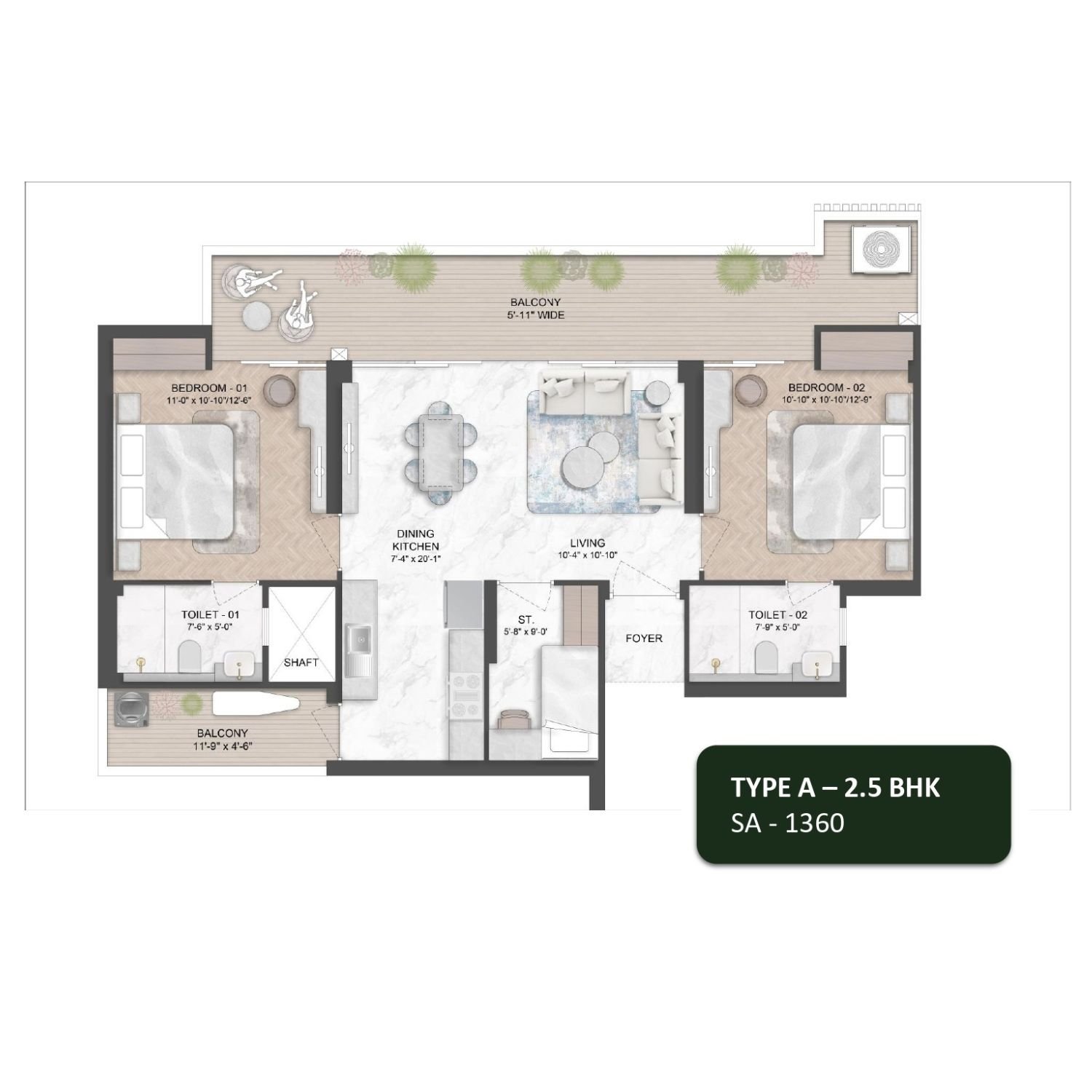 Smartworld Natures Court — 2.5 BHK — Type A floor plan