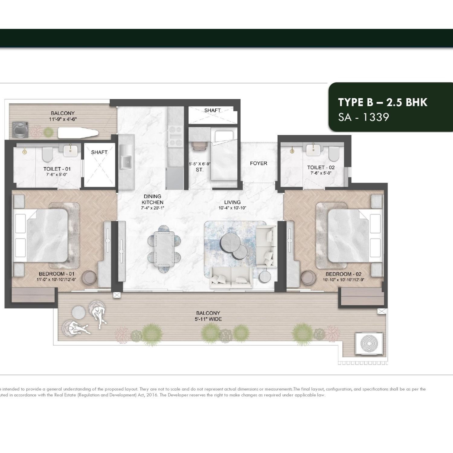 Smartworld Natures Court — 2.5 BHK — Type B floor plan